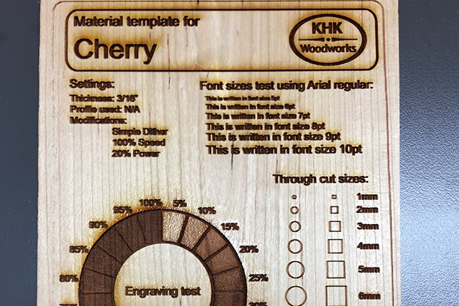 Laser engraved black cherry sample piece